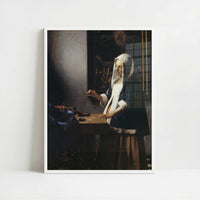 Woman Holding a Balance (1664) by Johannes Vermeer – Art Print - Art print in white frame
