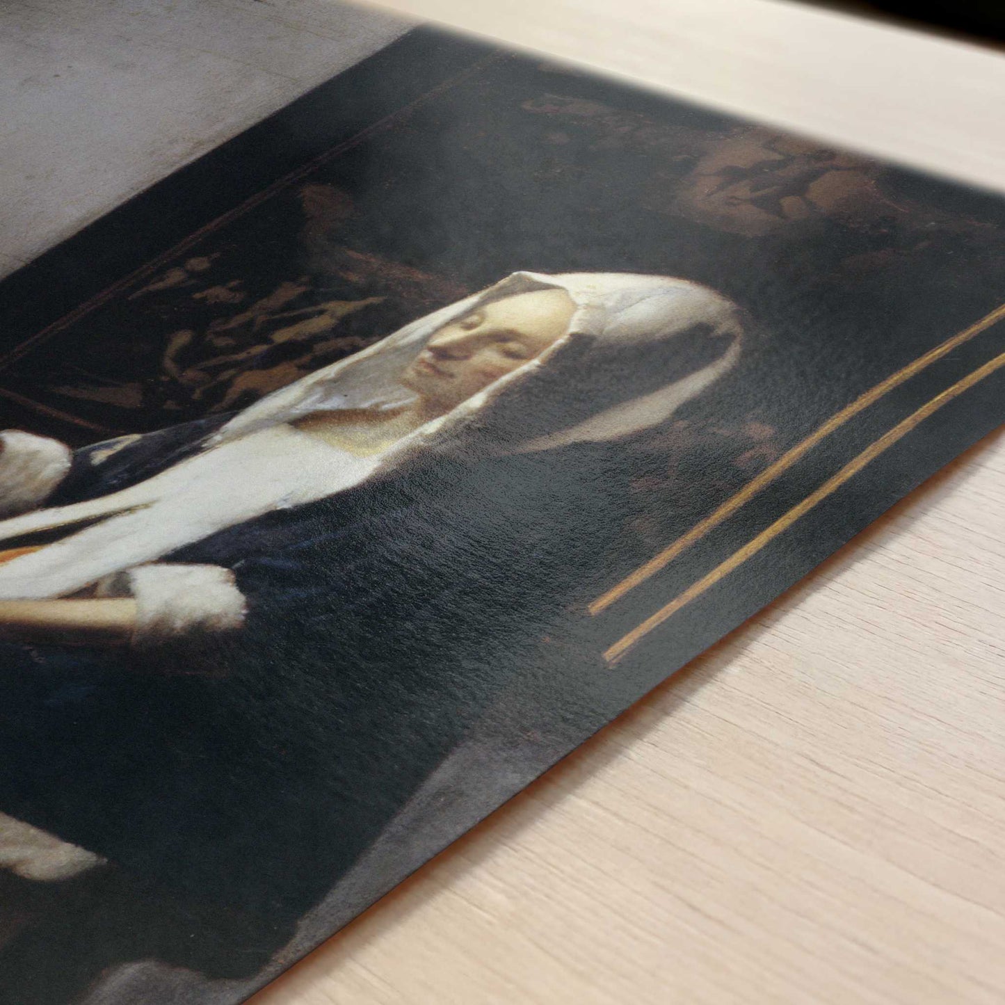 Woman Holding a Balance (1664) by Johannes Vermeer – Art Print - Close-up detail of the art print
