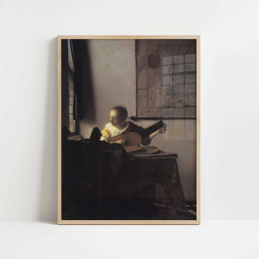 Woman with a Lute (1664) by Johannes Vermeer – Art Print - Art print in oak frame