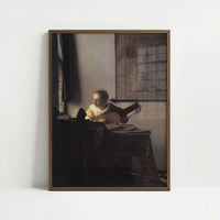 Woman with a Lute (1664) by Johannes Vermeer – Art Print - Art print in dark wood frame