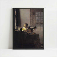 Woman with a Lute (1664) by Johannes Vermeer – Art Print - Art print in black frame