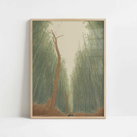 Walking through Bamboo forest - Art Print - Art print in oak frame