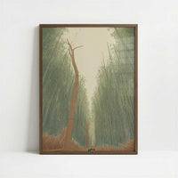 Walking through Bamboo forest - Art Print - Art print in dark wood frame