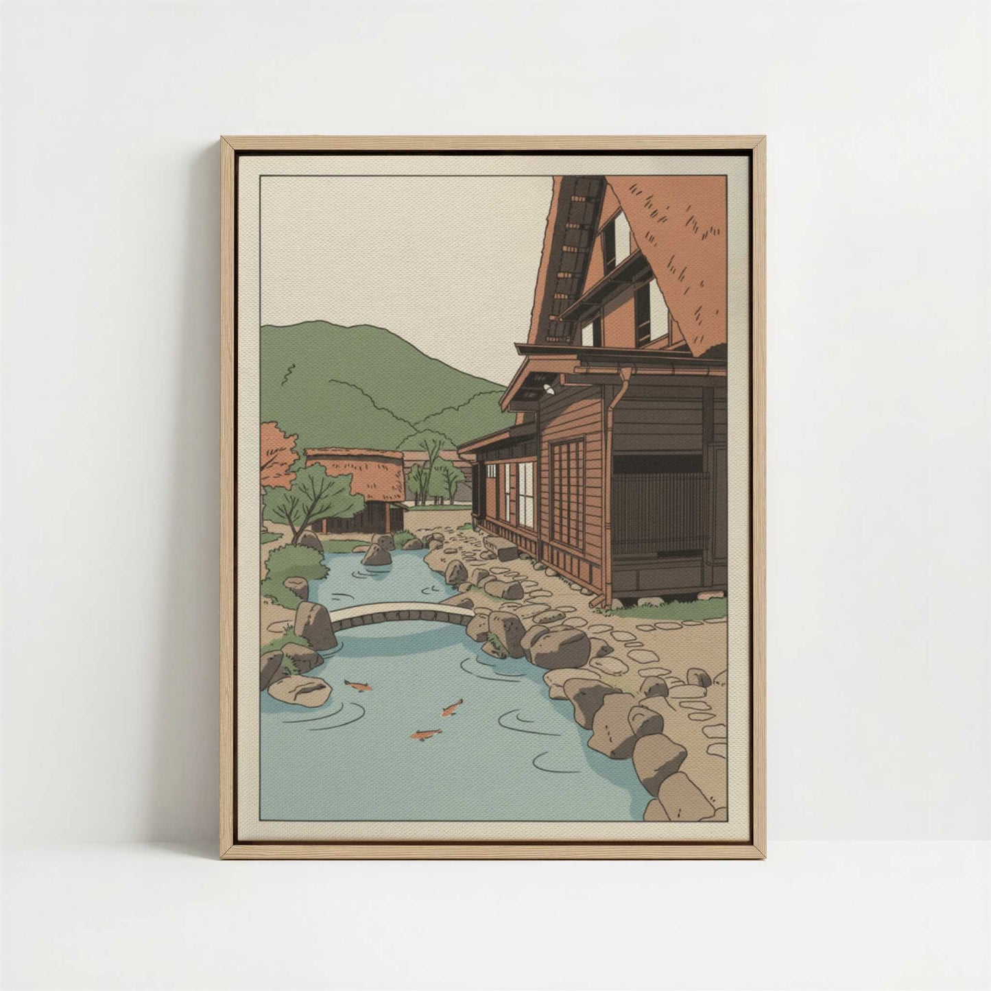 Framed Canvas - Framed canvas in oak color frame
