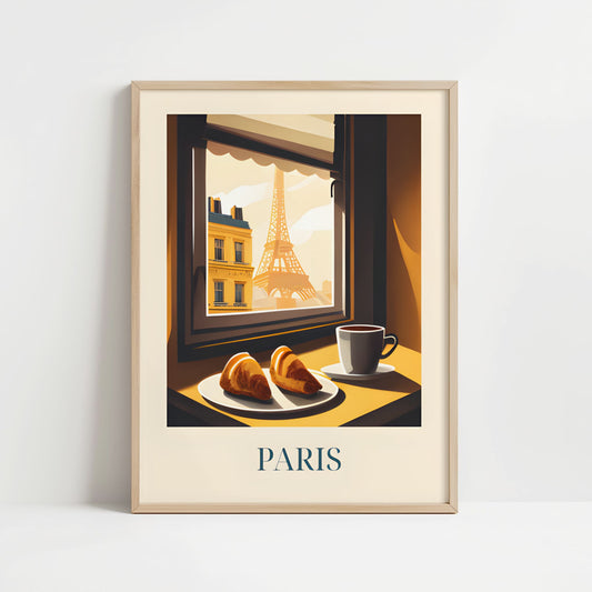 Poster - Croissant und Kaffee in Paris, Frankreich