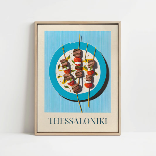 Gerahmte Leinwand - Souvlaki aus Thessaloniki, Griechenland