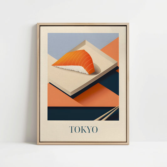 Gerahmte Leinwand - Lachs-Nigiri aus Tokio, Japan